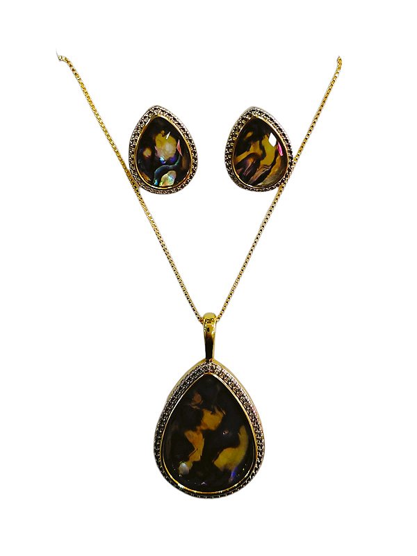 CONJUNTO SEMI JOIAS PEDRAS NATURAIS ABALONE