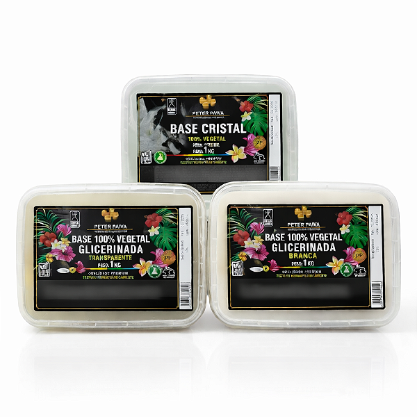 Kit 3kg base cristal + Base 100% Vegetal branca e transparente - Peter Paiva