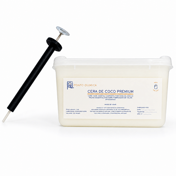 Kit 1kg Cera de Coco Premium + Aplicador de Pavio p/ Velas