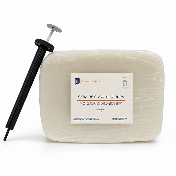 Kit 1kg Cera de Coco Tipo Dura + Aplicador de Pavio  p/ Velas