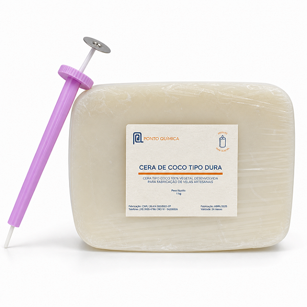 Kit 1kg Cera de Coco Tipo Dura + Aplicador de Pavio  p/ Velas