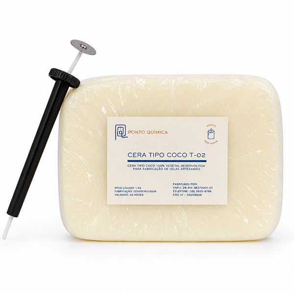 Kit 1kg Cera de Coco T02 + Aplicador de Pavio  p/ Velas