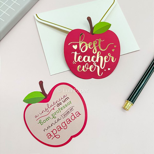 10un Cartão Maçã "Best Teacher" - Coleção Dia dos Professores