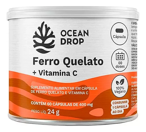 Ferro Quelato + Vitamina C Vegano (60 Caps) - Ocean Drop