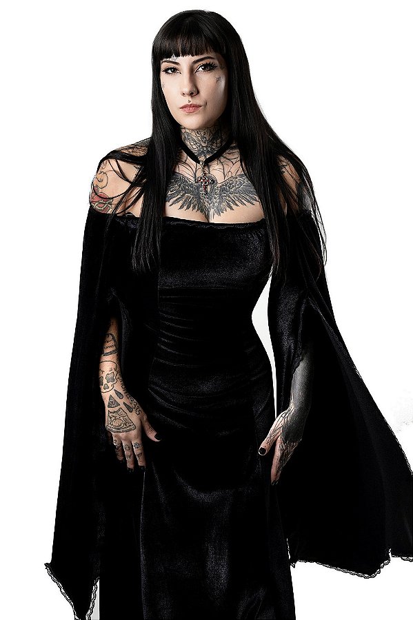 Vestido Longo Veludo Preto Morticia