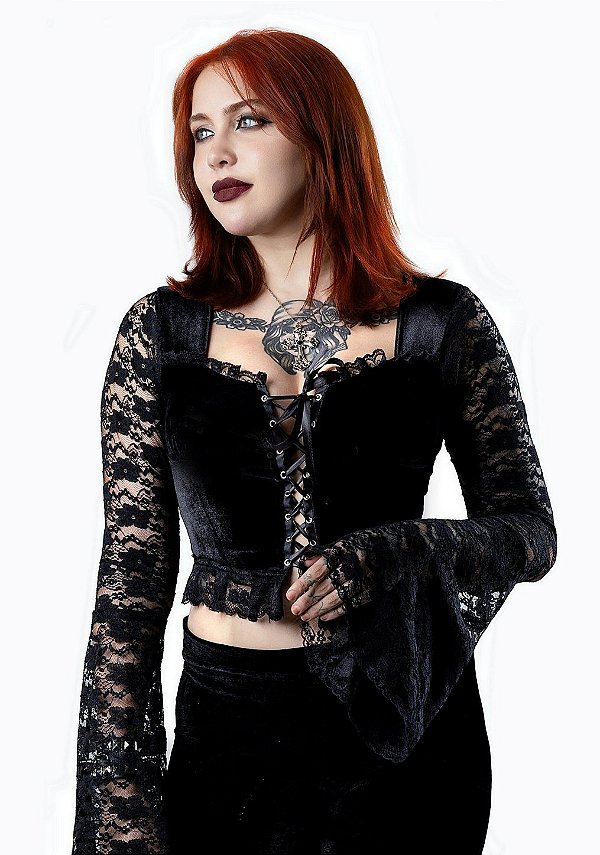 Cropped Preta Manga Longa Lilah