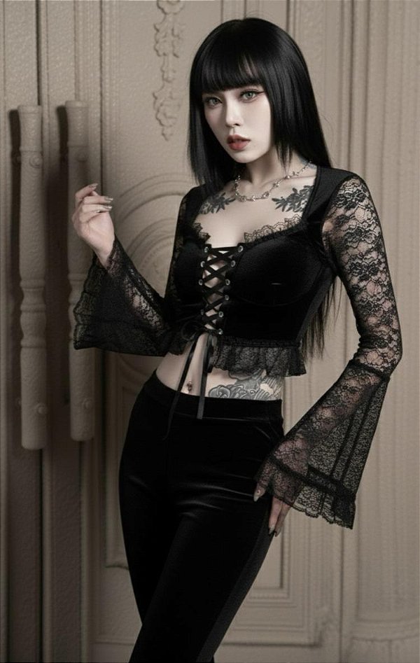 Cropped Preto Manga Longa Lilah