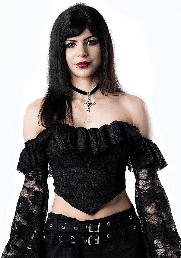 Cropped Renda Preta Victoria