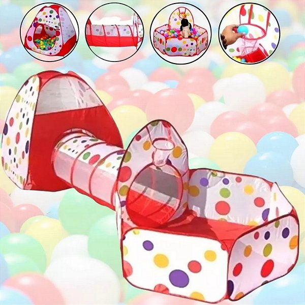 Barraca Cabana Toca Túnel Infantil 3x1 Piscina De Bolinhas