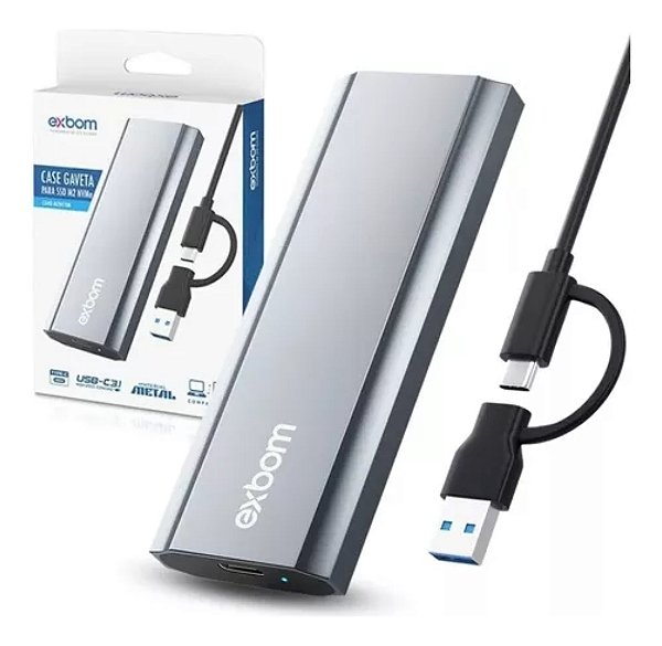 Case Gaveta SSd M.2 Nvme 2230 a 2280 USB 3.1 e USB-C 10GB/s