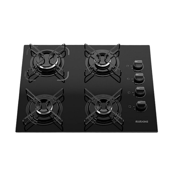 Cooktop 4 Bocas à Gás Itatiaia Essencial Vidro Preto Bivolt