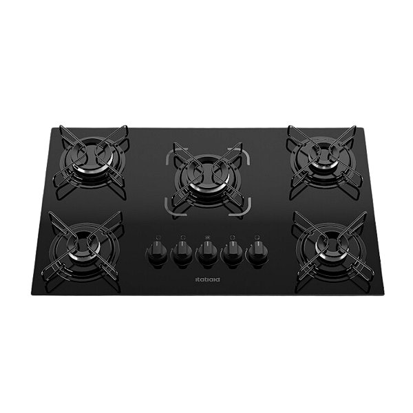Cooktop 5 Bocas à Gás Itatiaia Essencial Vidro Preto Bivolt