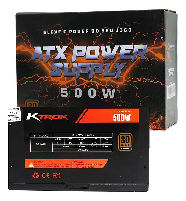 Fonte Gamer Ktrok 500w Real Pfc Ativo 80 Plus Bronze