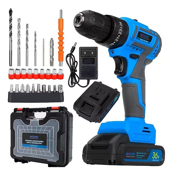 Furadeira Parafusadeira Sem Fio 36V 2Baterias Estojo Bivolt