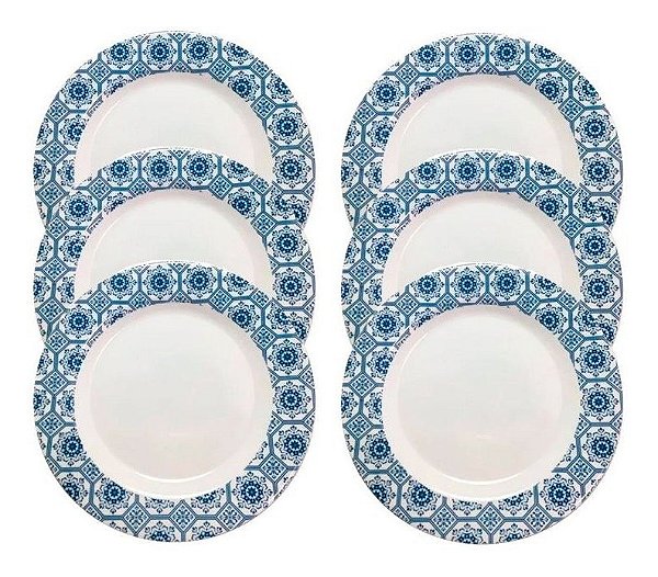 Jogo 6 Pratos Sobremesa Festa Decorado Plástico 20cm