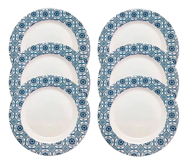 Kit 06 Pratos Rasos Decorados Melamina 25cm - 1010COR