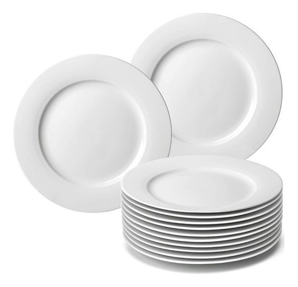 Kit 12 Pratos de Sobremesa Branco Doce Festa Melamina 20cm