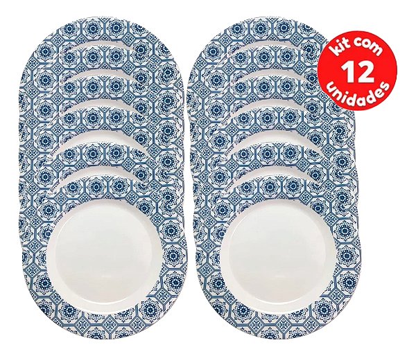 Kit 12 Pratos Raso Decorado 25cm Melamina Refeição Festa