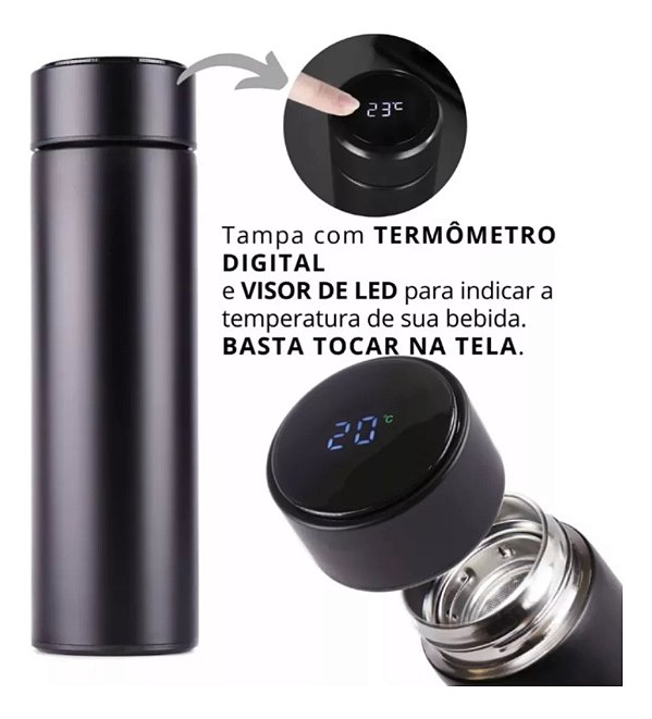 Kit 4 Garrafas Térmicas Aço Inox Termômetro Led Digital
