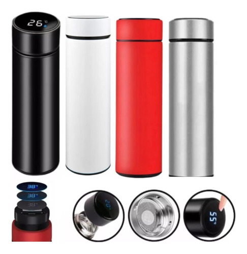 Kit 4 Garrafas Térmicas Aço Inox Termômetro Led Digital