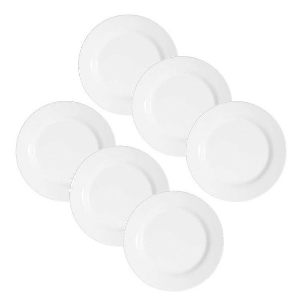Kit 6 Pratos De Sobremesa Branco Melamina 20cm Buffet Hotel