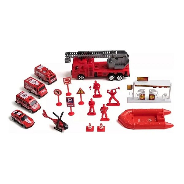 Kit Brincando Bombeiro Resgate Vermelho Multikids - BR969