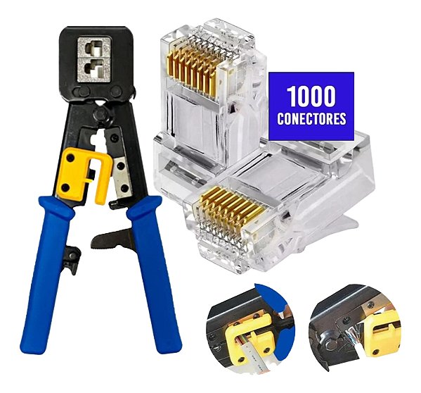 Kit C/ 1000 Conector Vazado Cat5 + Alicate RJ45 Cabo de Rede