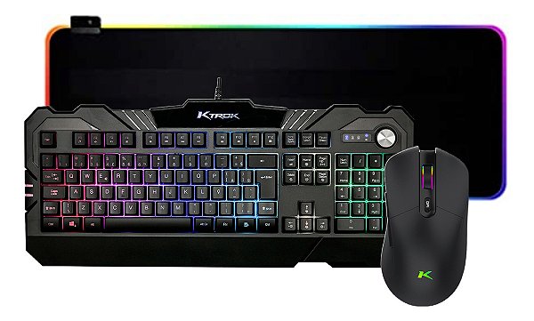 Kit Gamer Mouse sem fio Teclado Semi Mecanico e Mousepad RGB