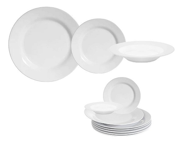 Kit Jantar Completo Prato Raso e Fundo Melamina 18 pçs
