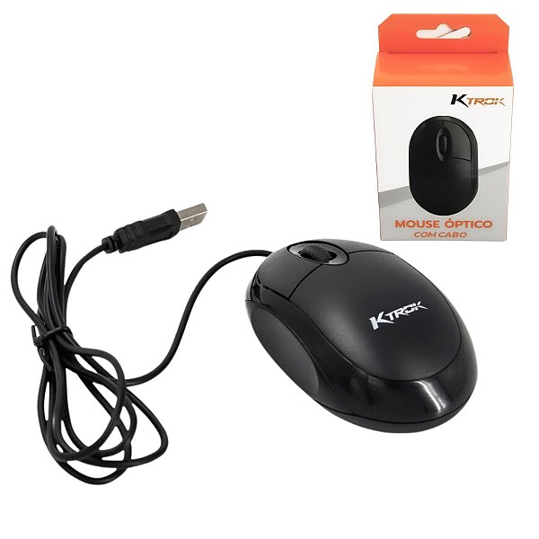 Mouse Óptico C/Fio Preto USB 2.0 Ktrok Ergonômico 3 Botões