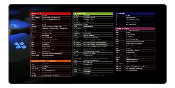 Mouse Pad Speed Atalhos do Windows Extra Grande 700X350X3MM