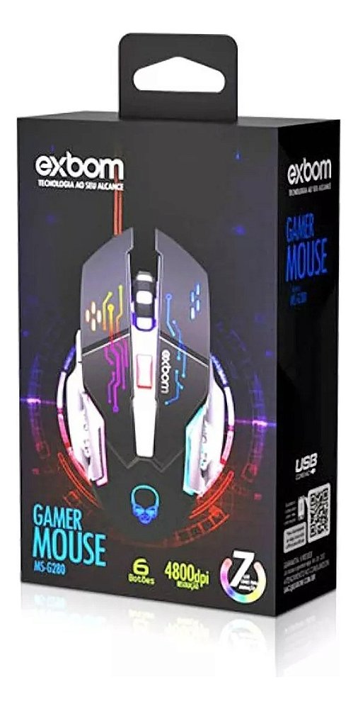 Mouse Para Jogo 6 Botões Gamer Rgb Exbom Usb 4800dpi Msg280