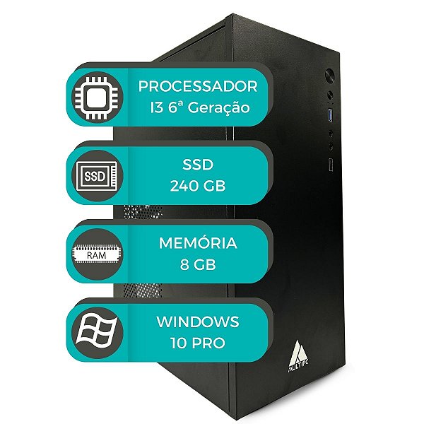Pc Computador Intel I3 8GB DDR4 240 SSD 6° Geração Win10 Pro