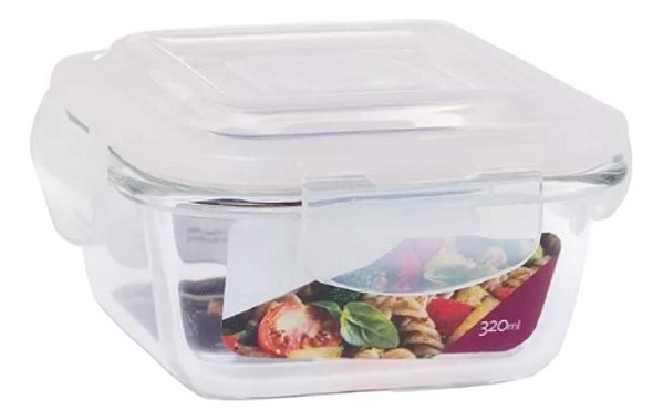 Pote Vidro Hermético Trava Quadrado 320ml Marmita Sobremesa