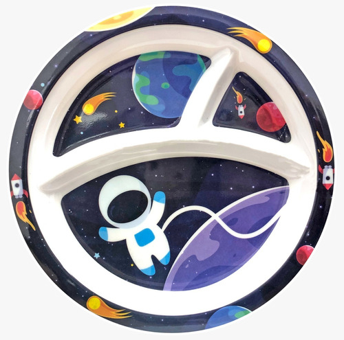 Prato Refeição Infantil com Divisórias Astronauta Fazenda Modelo:Astronauta