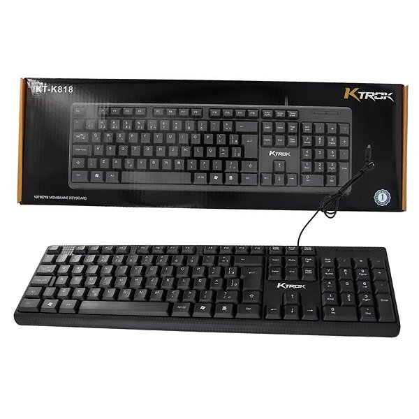 Teclado Office Ktrok C/Fio USB Preto Layout  ABNT2 Português