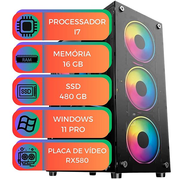 PC Gamer Up Starter Pro V2 I7 16GB RAM 480GB RX580 8GB Win11