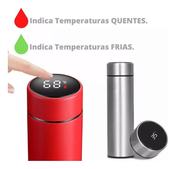 Kit 4 Garrafas Térmicas Aço Inox Termômetro Led Digital