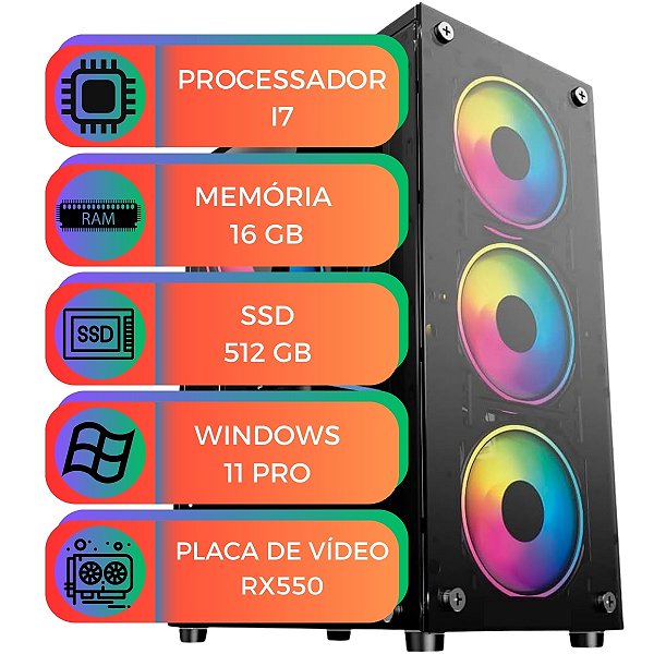 Pc Gamer Up Starter Max I7 16Gb SSD 512Gb Nvme RX550 Win11