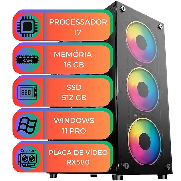 PC Gamer Up Starter Max V2 I7 16GB SSD 512GB Nvme RX580 W11