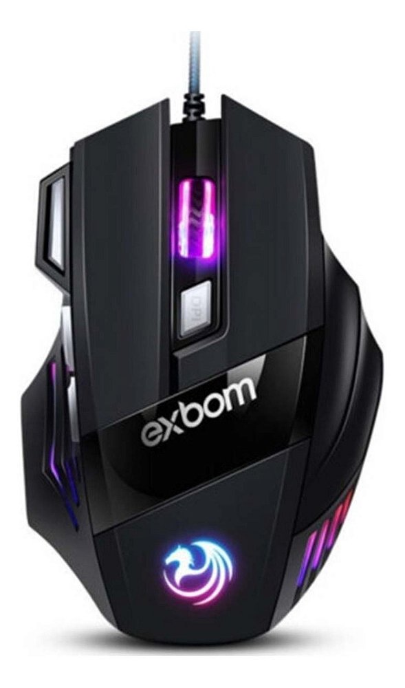 Mouse Para Jogo 7 Botões Gamer Rgb Exbom Usb 3200dpi Msg260 / Preto