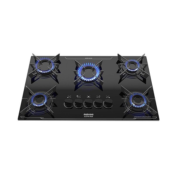 Cooktop Fogão 5 Bocas à Gás Itatiaia Electra Plus Preto Bivolt, Vidro Temperado, Acendimento Automático, Design Moderno