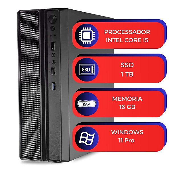 Computador Slim MultiPC i5 16GB SSD 1TB Nvme Win11 Pro PC Ideal p/ Home Office, Estudos e Navegação Rápida