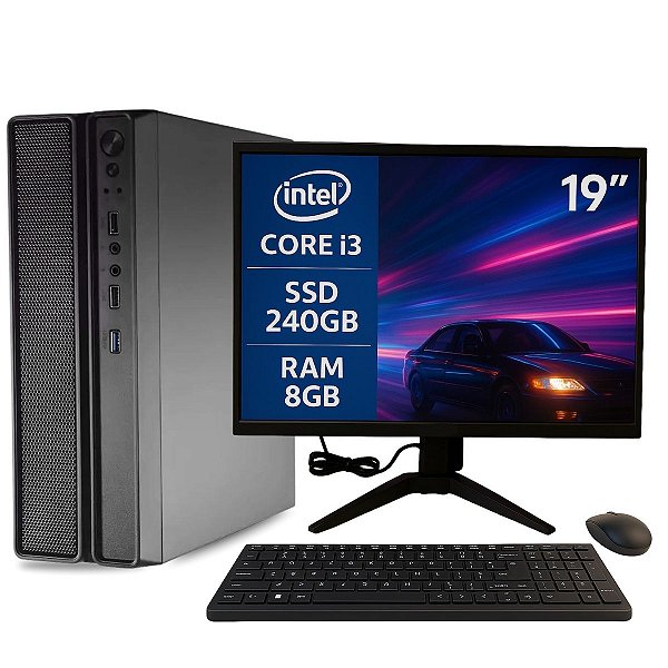 Computador PC SlimDesk Completo MultiPC Core I3 RAM 8GB SSD 240GB Windows 11 Pro + Teclado e Mouse S/ Fio e Monitor 19"