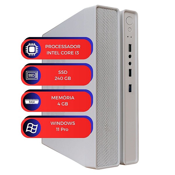 Computador Slim Desk Branco MultiPC Intel Core I3 RAM 4 GB SSD 240 GB Windows 11 Pro Alto Desempenho e Rápido
