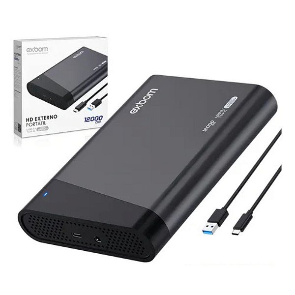 HD Externo Portátil 12TB 3,5 Polegadas Exbom USB 3.1 e USB-C Alta Velocidade