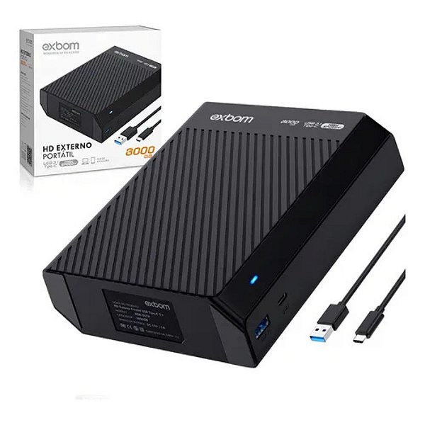 HD Externo Portátil 3TB 3.5" USB 3.1 e USB-C Exbom Alta Velocidade e Grande Armazenamento