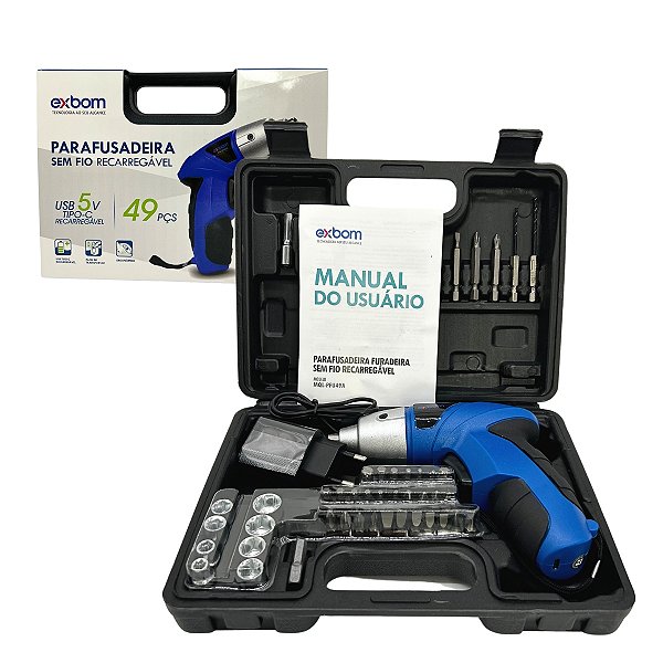 Parafusadeira Sem Fio Recarregável Maleta 49 Peças Laranja