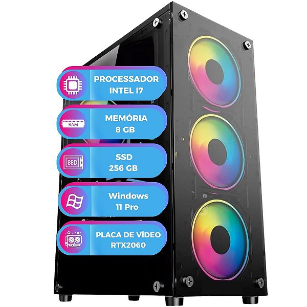 Computador MultiPC Gamer Intel i7 11ªGeração Placa de Vídeo RTX2060 6GB RAM 8GB SSD 256GB Windows 11