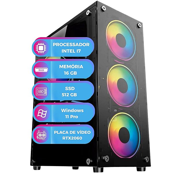 Computador Gamer MultiPc RTX2060 6GB Intel i7 11ªGeração RAM 16GB SSD 512GB Windows 11 Potente